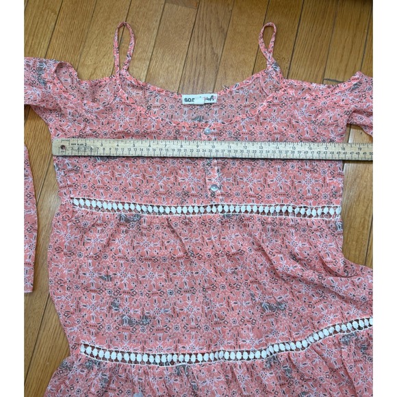 Sorad Cold Shoulder Bell Sleeve Peasant Blouse Coral Floral Print Size S - Picture 7 of 9